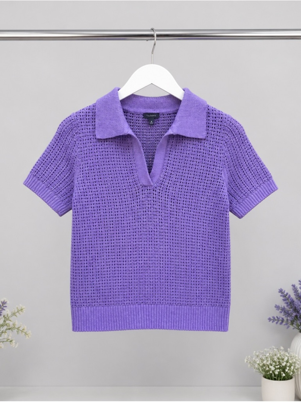 Talbots Lilac Open-Knit Polo Sweater